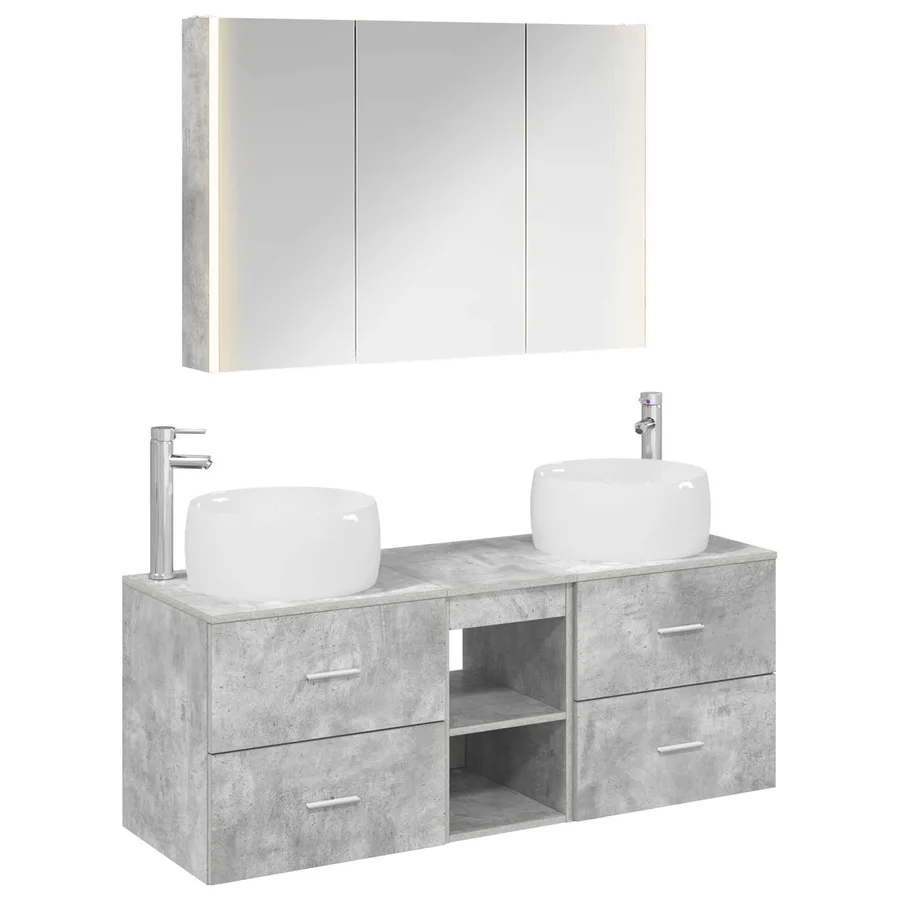 Ensemble de mobilier de salle de bain 4 pcs Gris béton - 2