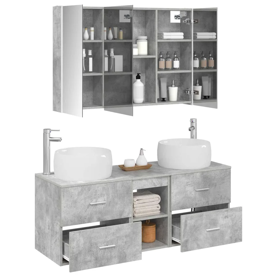 Ensemble de mobilier de salle de bain 4 pcs Gris béton - 3