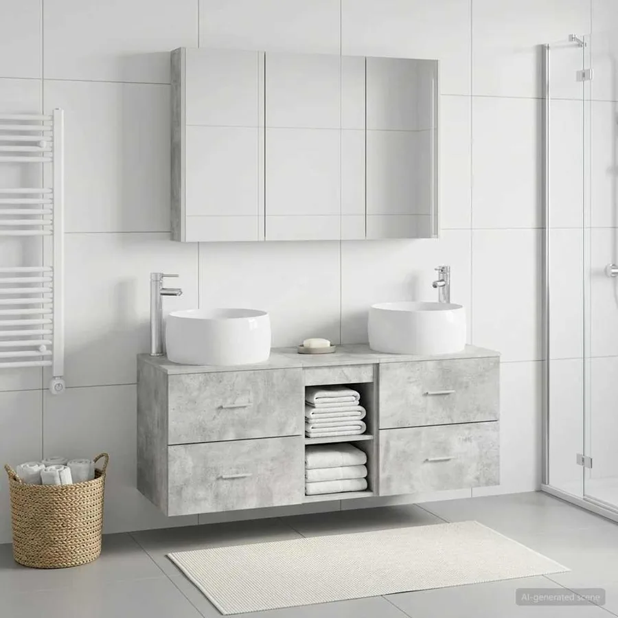Ensemble de mobilier de salle de bain 4 pcs Gris béton - 4