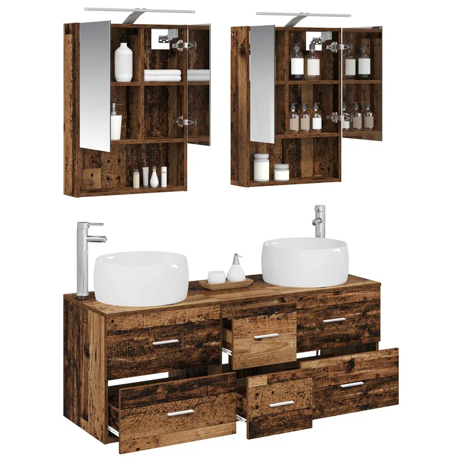 Ensemble de mobilier de salle de bain 5 pcs Bois ancien - 3