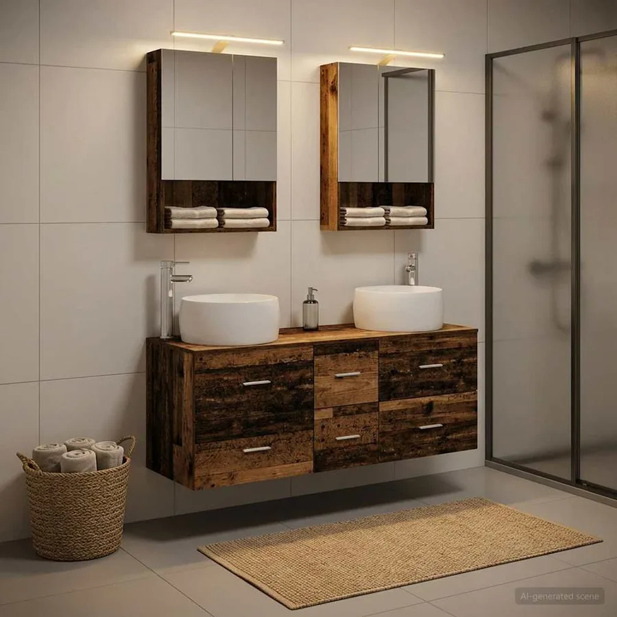 Ensemble de mobilier de salle de bain 5 pcs Bois ancien - 4