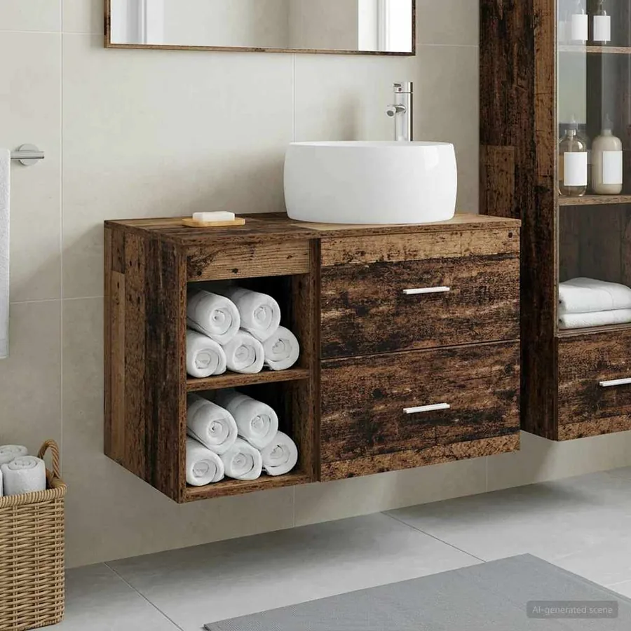 Ensemble de mobilier de salle de bain 2 pcs Bois ancien