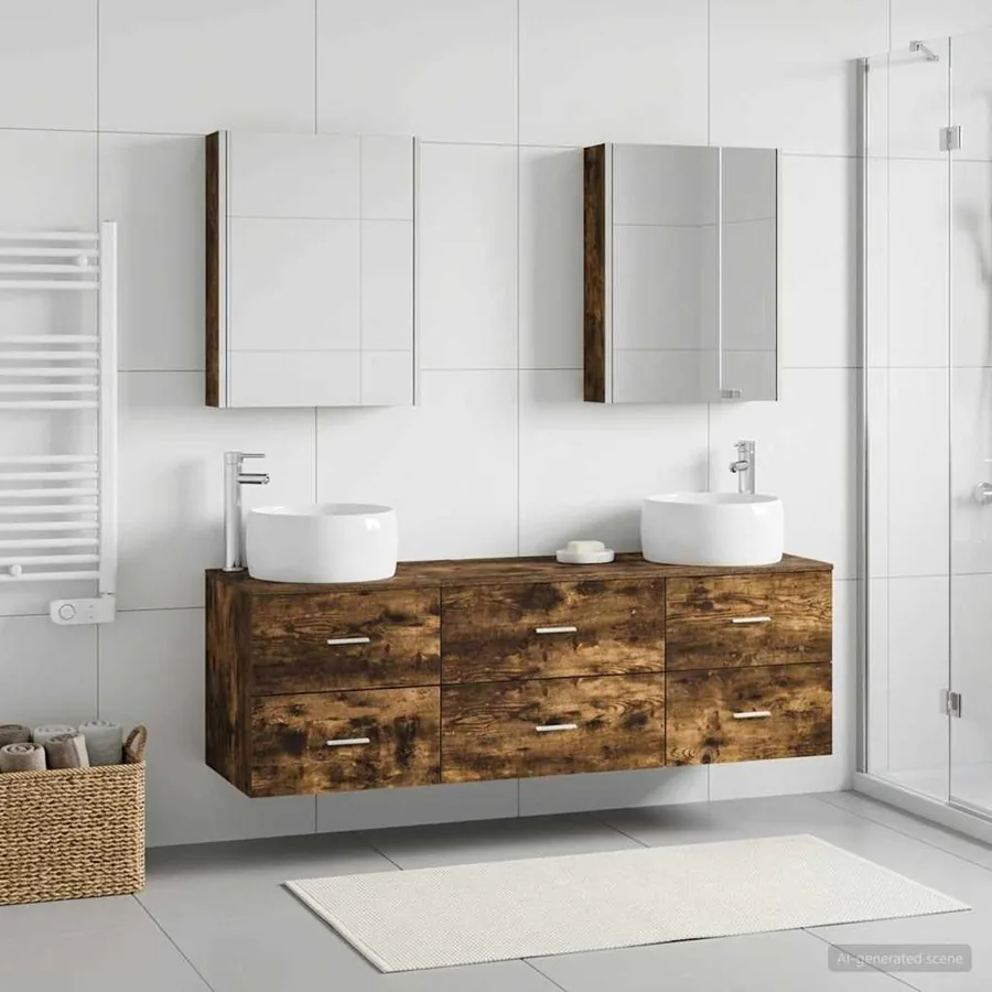 Ensemble de mobilier de salle de bain 5 pcs Chêne fumé