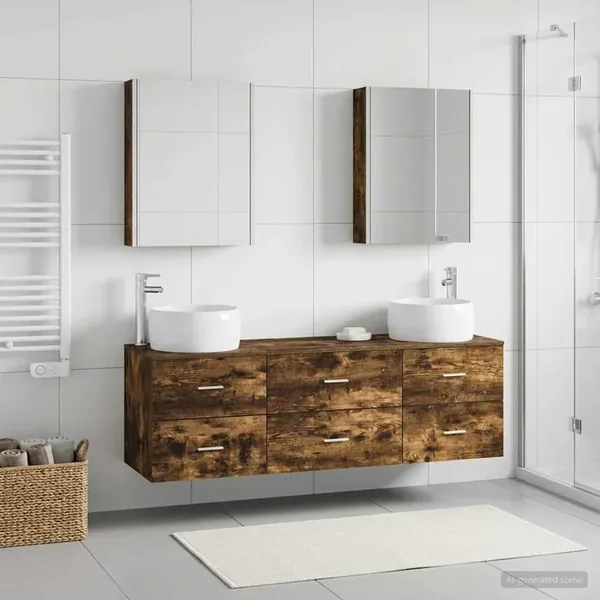 Ensemble de mobilier de salle de bain 5 pcs Chêne fumé