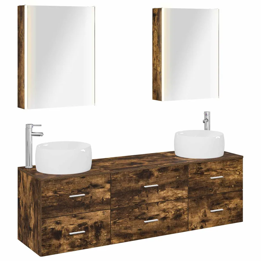 Ensemble de mobilier de salle de bain 5 pcs Chêne fumé - 2