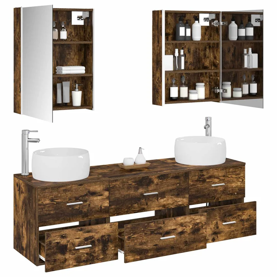 Ensemble de mobilier de salle de bain 5 pcs Chêne fumé - 3