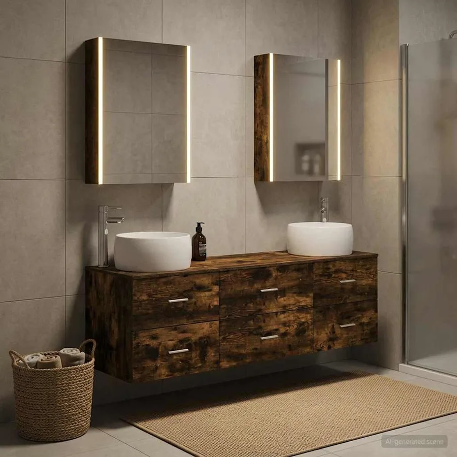 Ensemble de mobilier de salle de bain 5 pcs Chêne fumé - 4