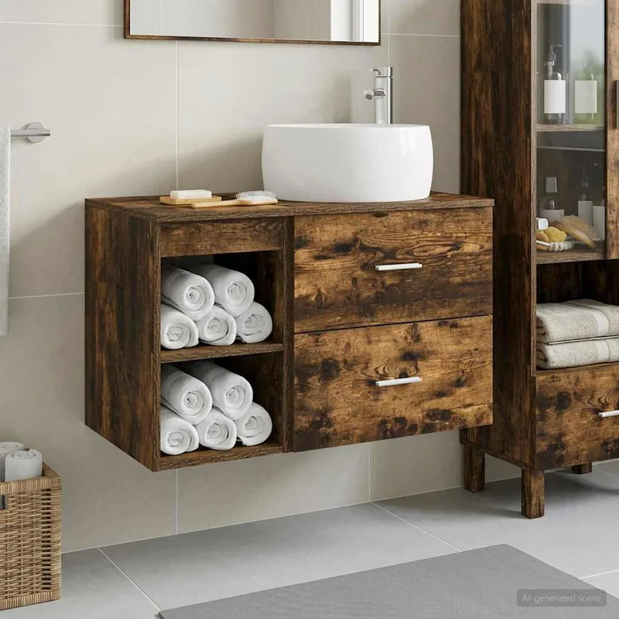 Ensemble de mobilier de salle de bain 2 pcs Chêne fumé