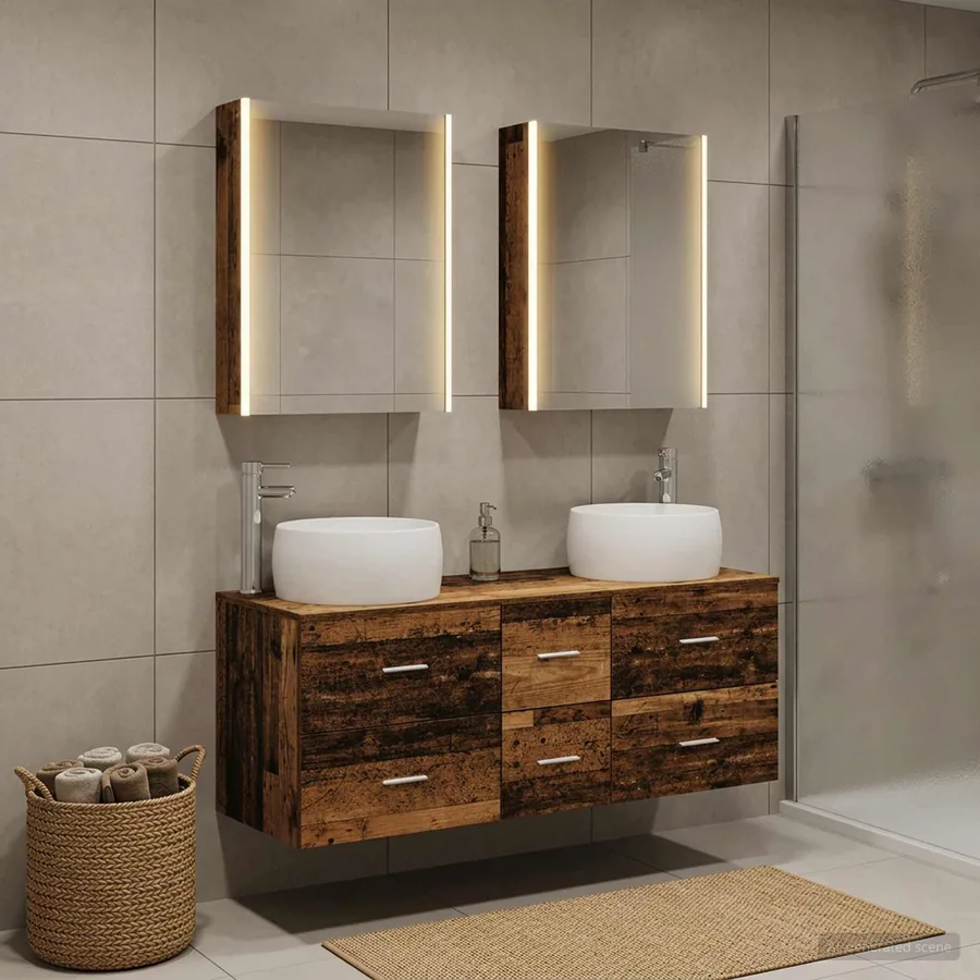 Ensemble de mobilier de salle de bain 5 pcs Bois ancien