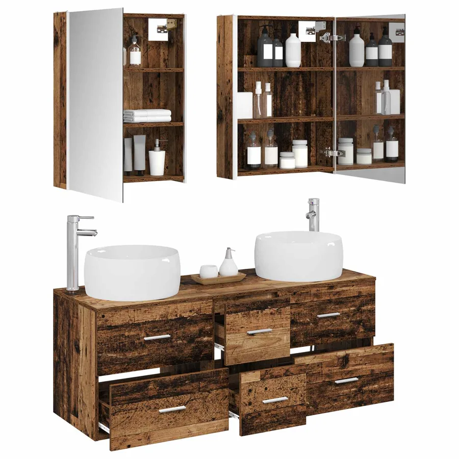 Ensemble de mobilier de salle de bain 5 pcs Bois ancien - 3