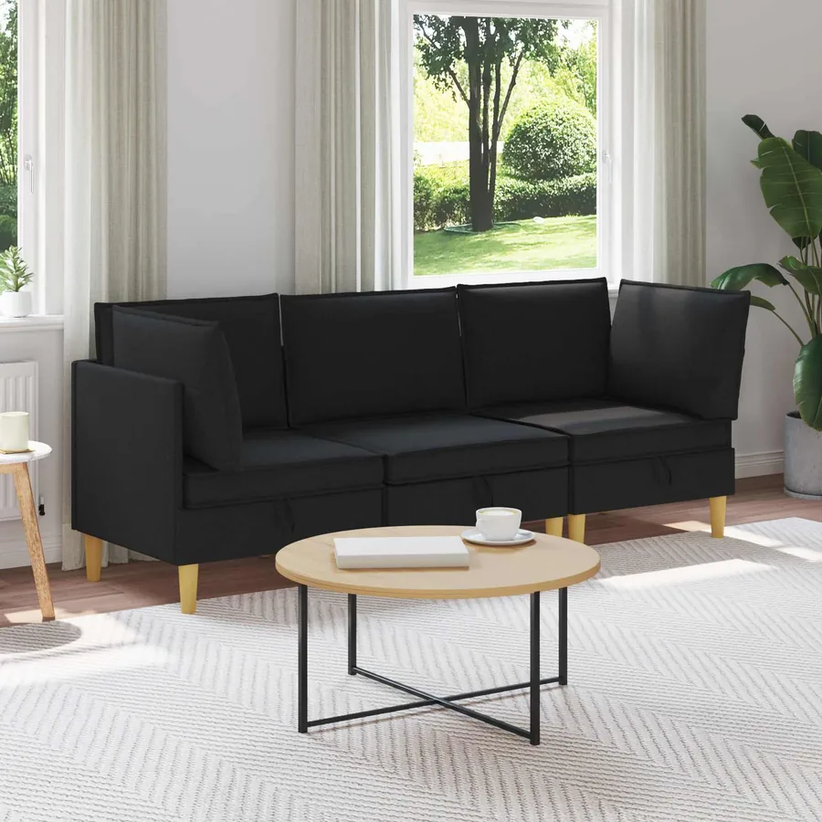Canapé modulaire avec rangement 3 pcs Noir Tissu