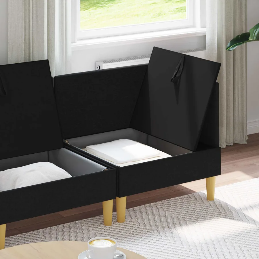 Canapé modulaire avec rangement 3 pcs Noir Tissu - 3