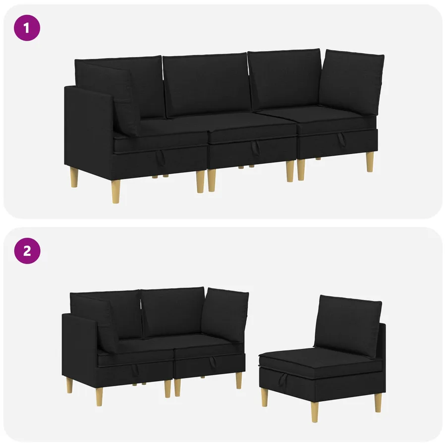Canapé modulaire avec rangement 3 pcs Noir Tissu - 8