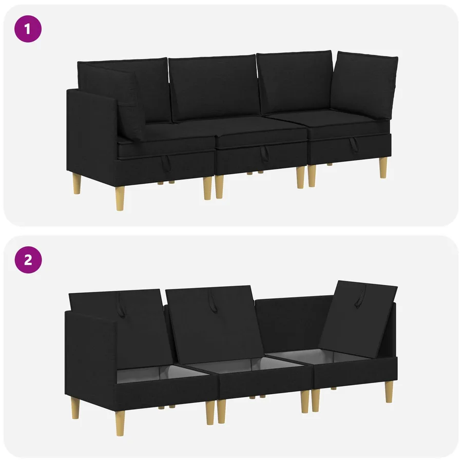 Canapé modulaire avec rangement 3 pcs Noir Tissu - 9