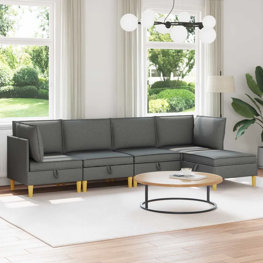 Canapé modulaire avec rangement 5 pcs Gris foncé Tissu