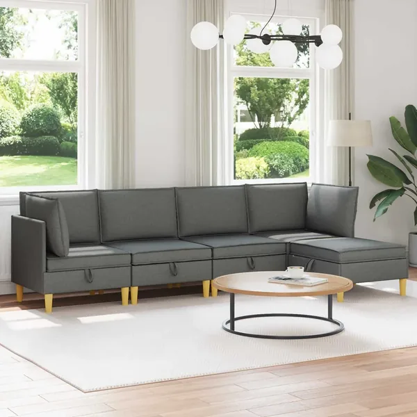 Canapé modulaire avec rangement 5 pcs Gris foncé Tissu