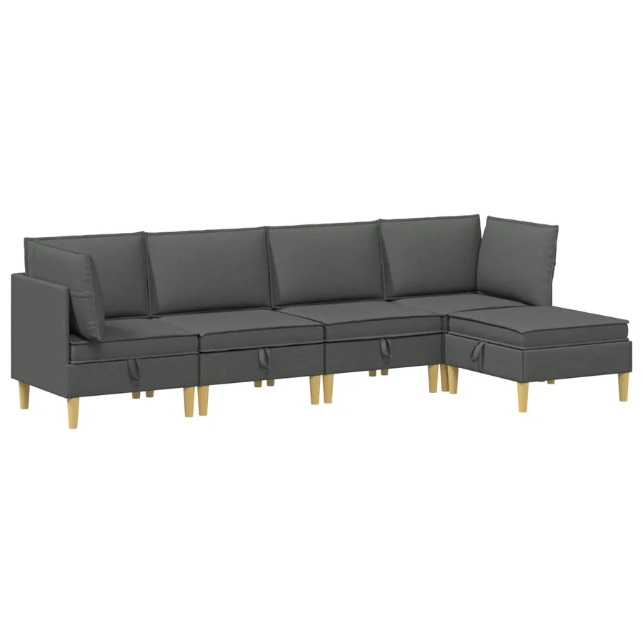 Canapé modulaire avec rangement 5 pcs Gris foncé Tissu - 2
