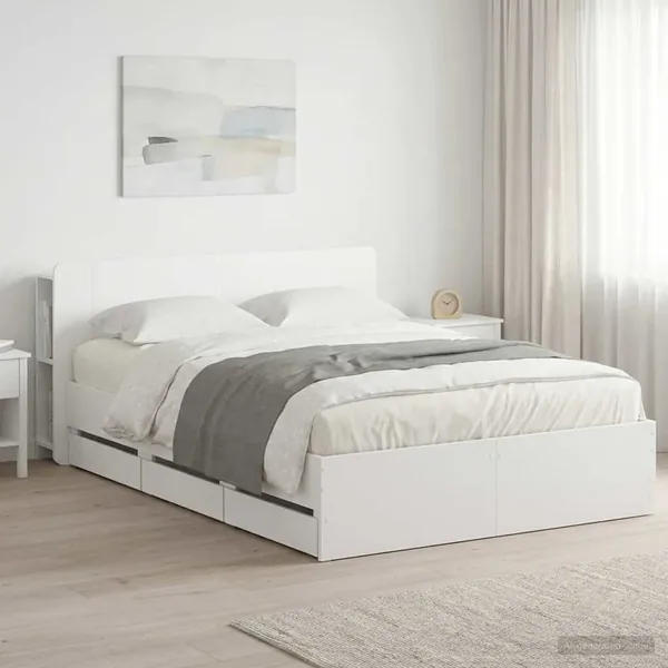 Cadre de lit avec rangement avec tête de lit Blanc 140 x 200 cm