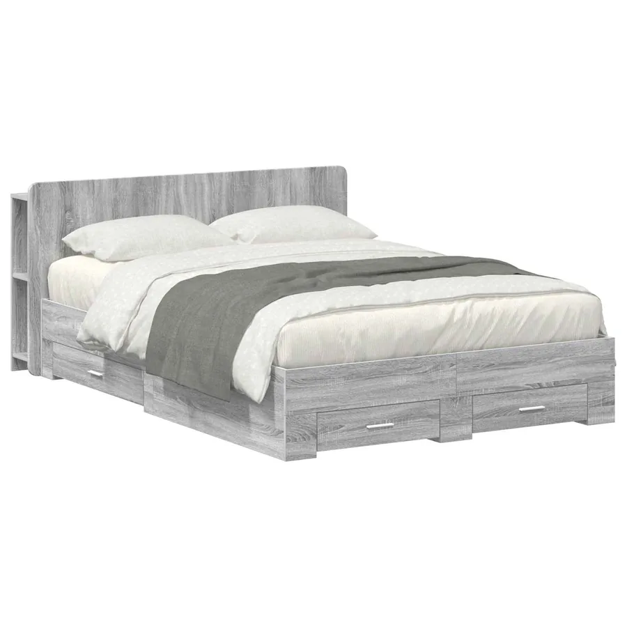 Cadre de lit avec rangement Sonoma gris 135 x 190 cm
