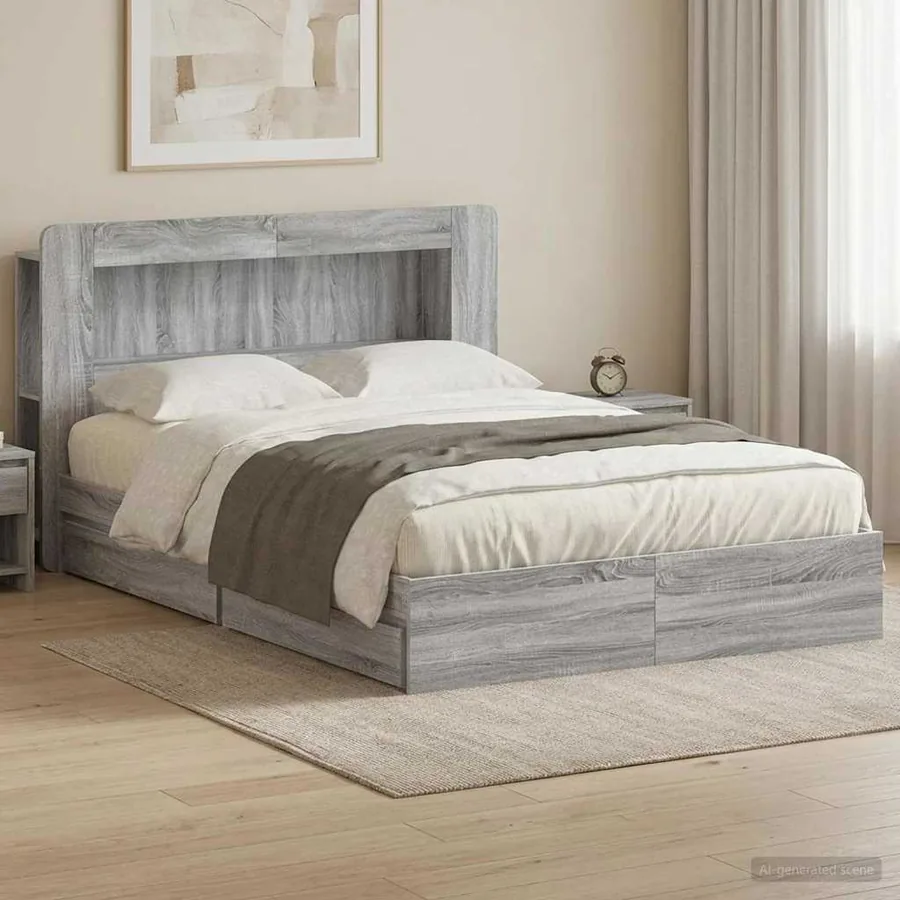 Cadre de lit avec rangement Sonoma gris 150 x 200 cm