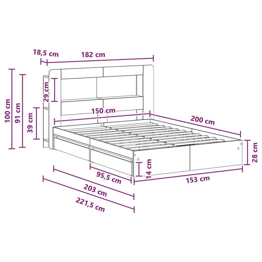 Cadre de lit avec rangement Sonoma gris 150 x 200 cm - 10