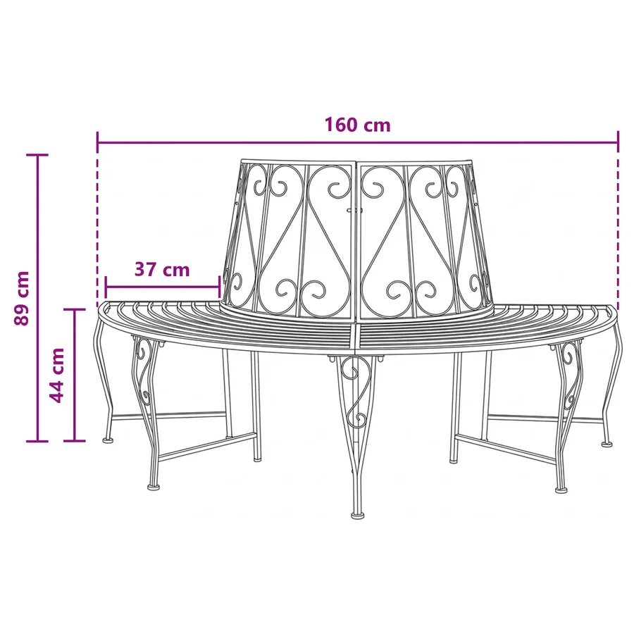 Banc d'Arbre 4-Nombre de places 160 x 80 x 89 cm Acier - 6