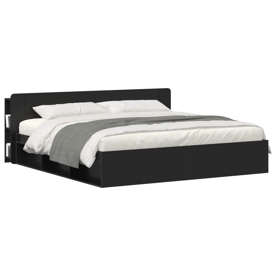 Cabinet de Tête de Lit avec stockage Noir Bois d'ingénierie - 3