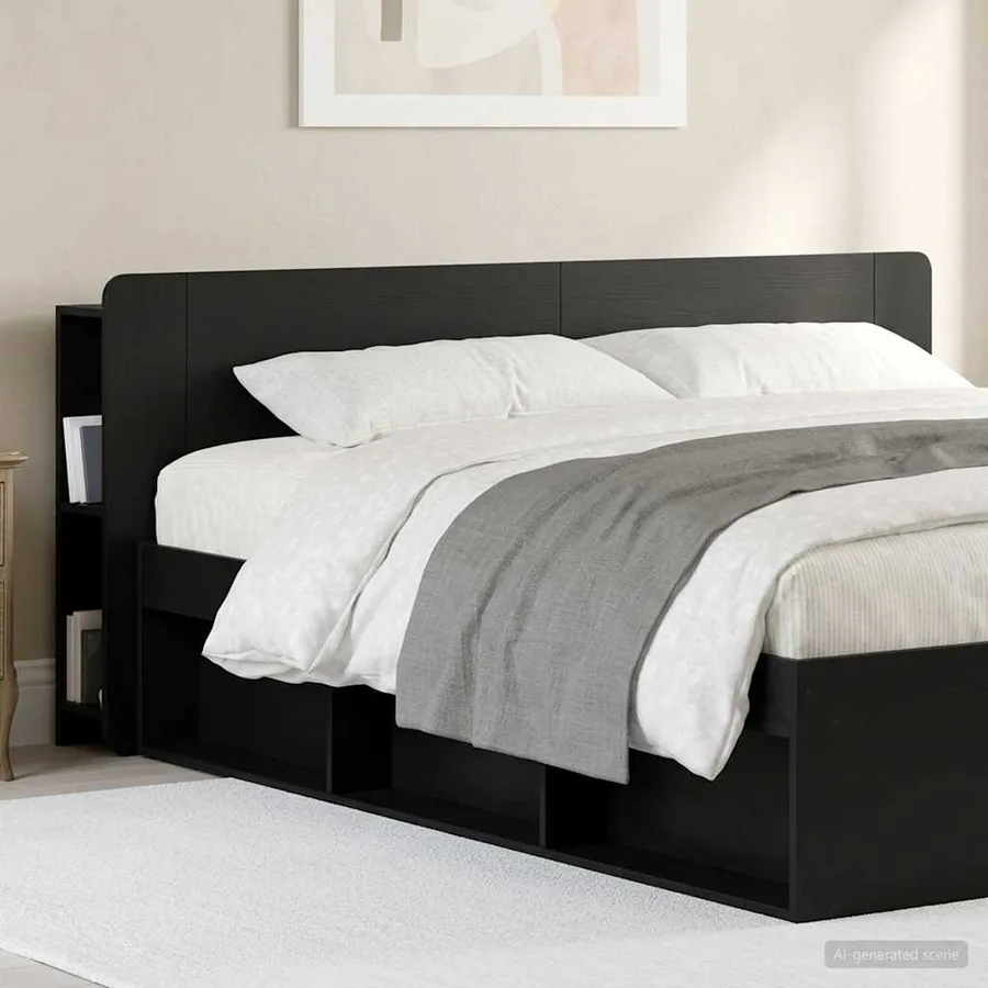 Cabinet de Tête de Lit avec stockage Noir Bois d'ingénierie - 4