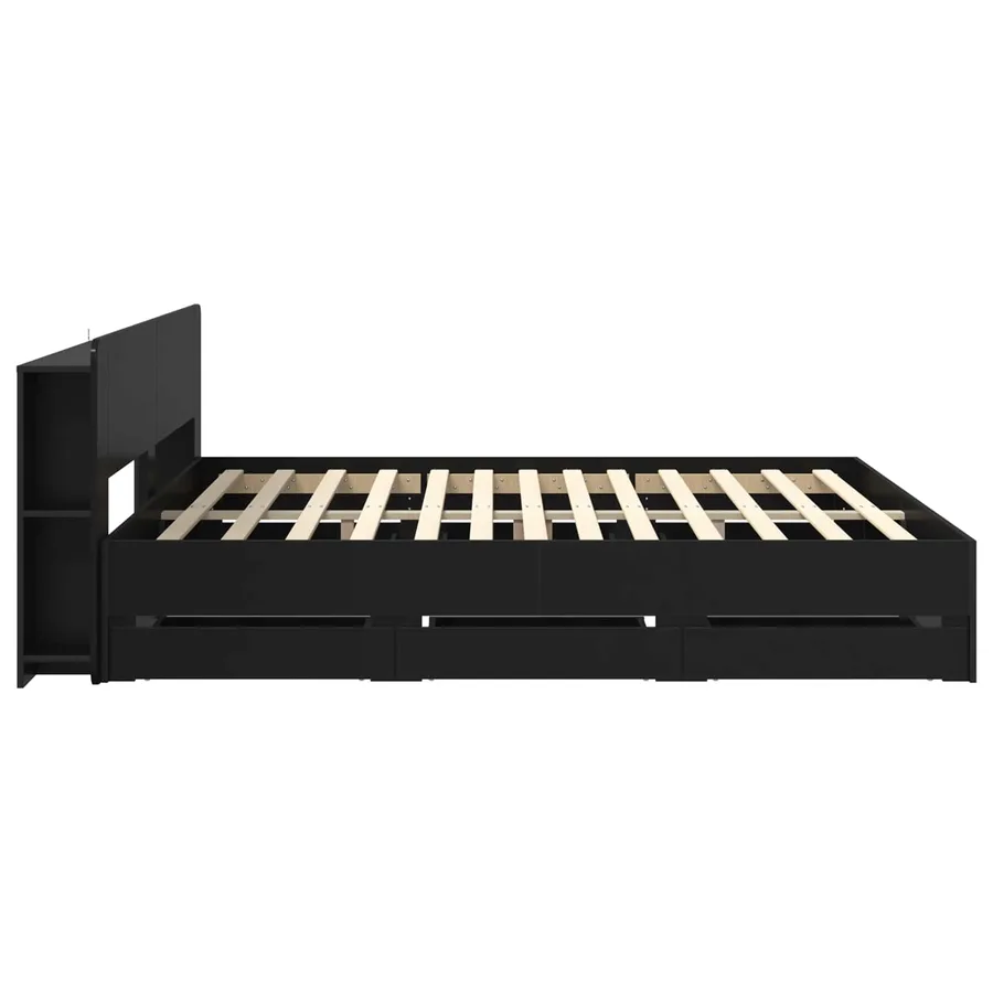 Cadre de lit avec rangement Noir 200 x 200 cm Bois d'ingénierie - 5