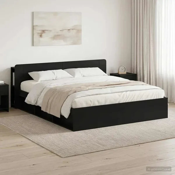 Cadre de lit avec rangement Noir 200 x 200 cm Bois d'ingénierie