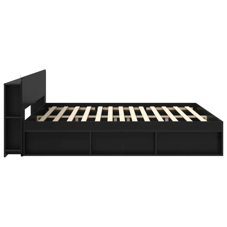 Cadre de lit avec rangement Noir 200 x 200 cm Bois d'ingénierie - 4