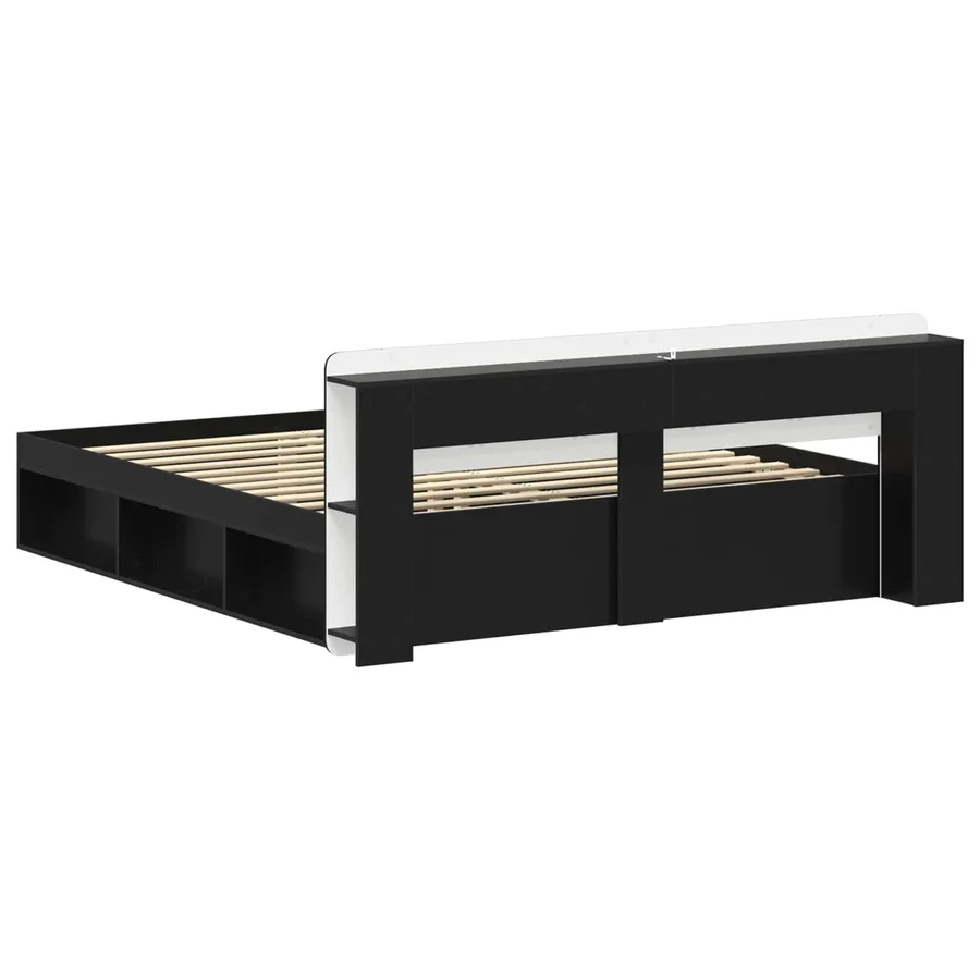 Cadre de lit avec rangement Noir 200 x 200 cm Bois d'ingénierie - 5