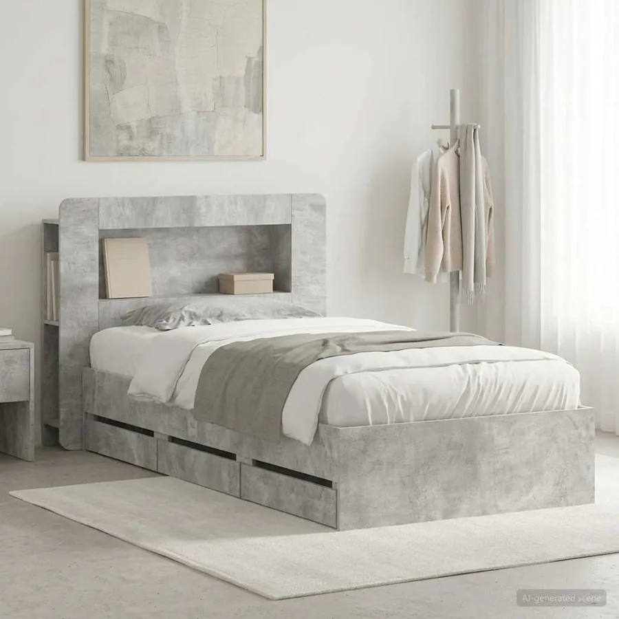 Cadre de lit avec rangement Gris béton 80 x 200 cm