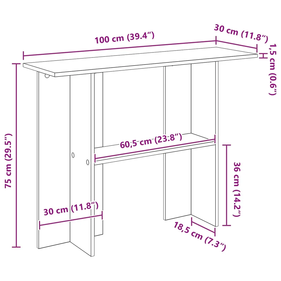 Table console Chêne artisanal 100 x 30 x 75 cm - 8