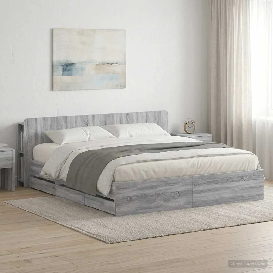 Cadre de lit avec rangement Sonoma gris 200 x 200 cm
