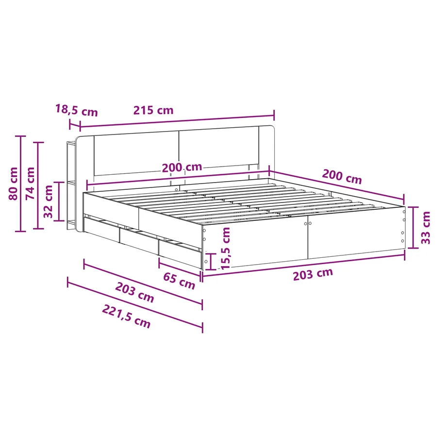 Cadre de lit avec rangement Sonoma gris 200 x 200 cm - 10