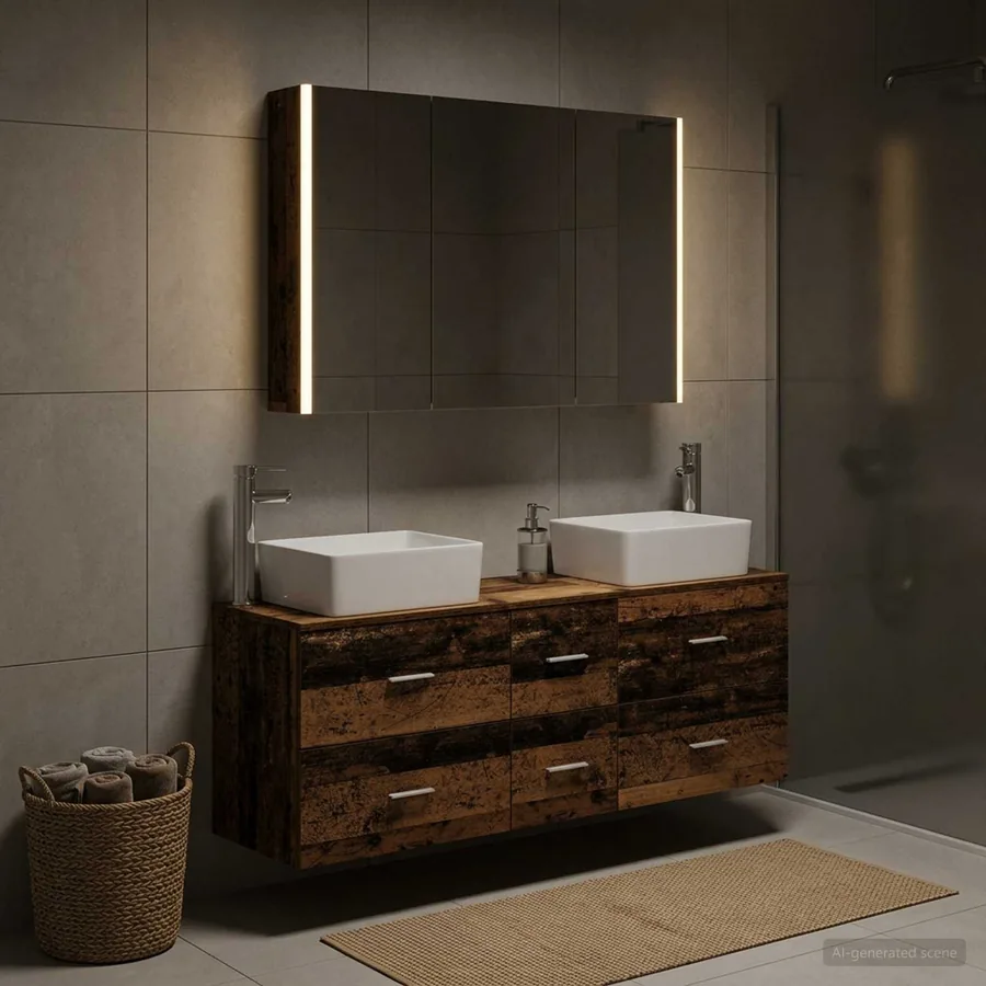 Ensemble de mobilier de salle de bain 4 pcs Bois ancien
