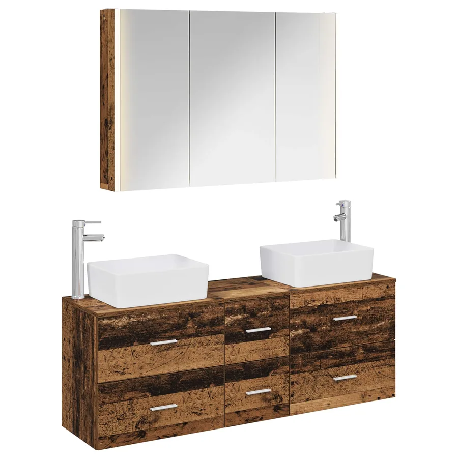 Ensemble de mobilier de salle de bain 4 pcs Bois ancien - 2