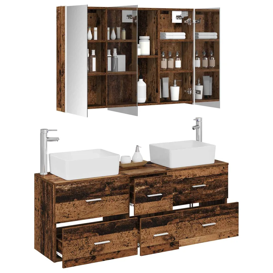 Ensemble de mobilier de salle de bain 4 pcs Bois ancien - 3