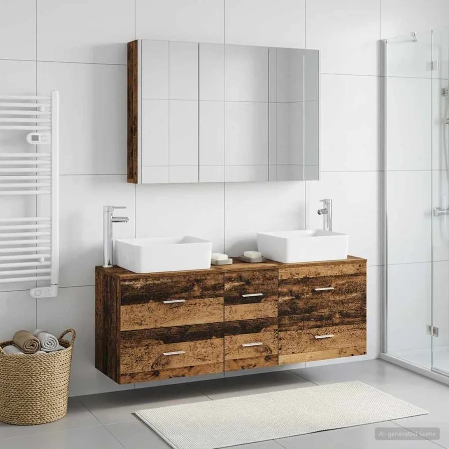 Ensemble de mobilier de salle de bain 4 pcs Bois ancien - 4