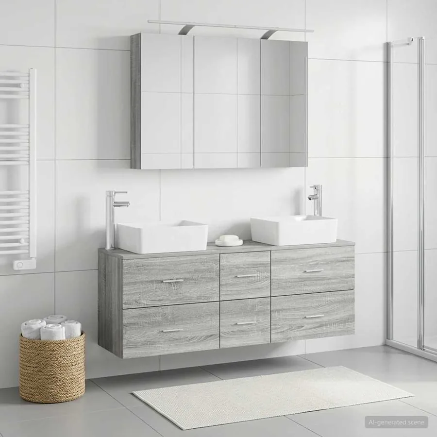 Ensemble de mobilier de salle de bain 4 pcs Sonoma gris