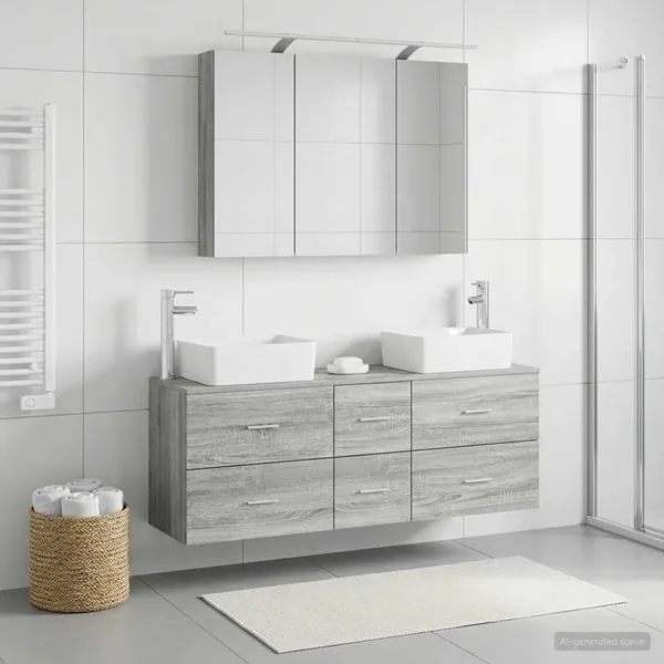 Ensemble de mobilier de salle de bain 4 pcs Sonoma gris