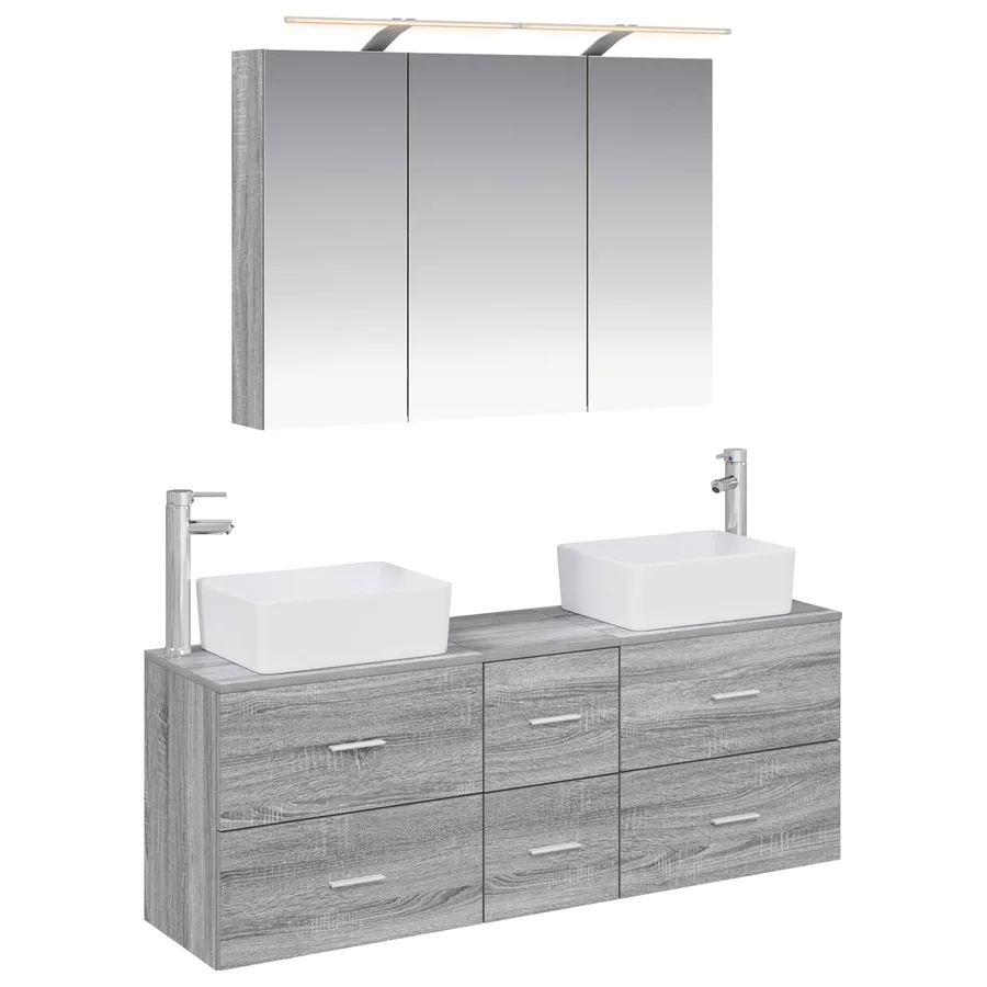 Ensemble de mobilier de salle de bain 4 pcs Sonoma gris - 2