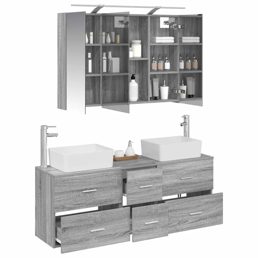 Ensemble de mobilier de salle de bain 4 pcs Sonoma gris - 3