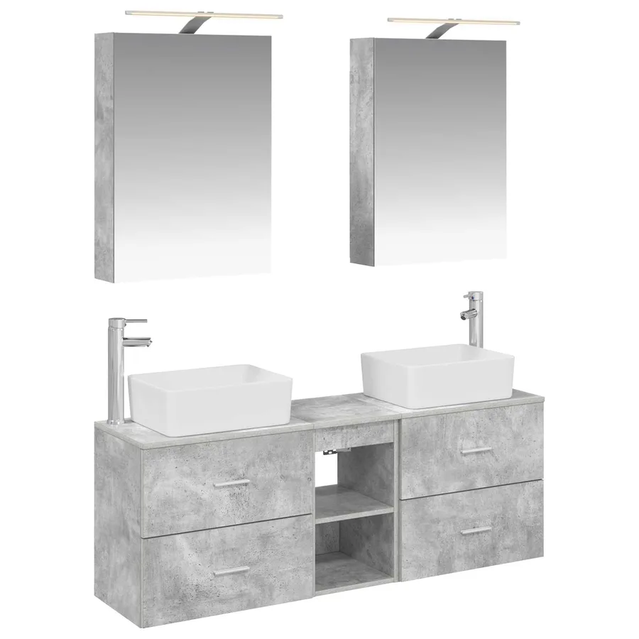 Ensemble de mobilier de salle de bain 5 pcs Gris béton - 2