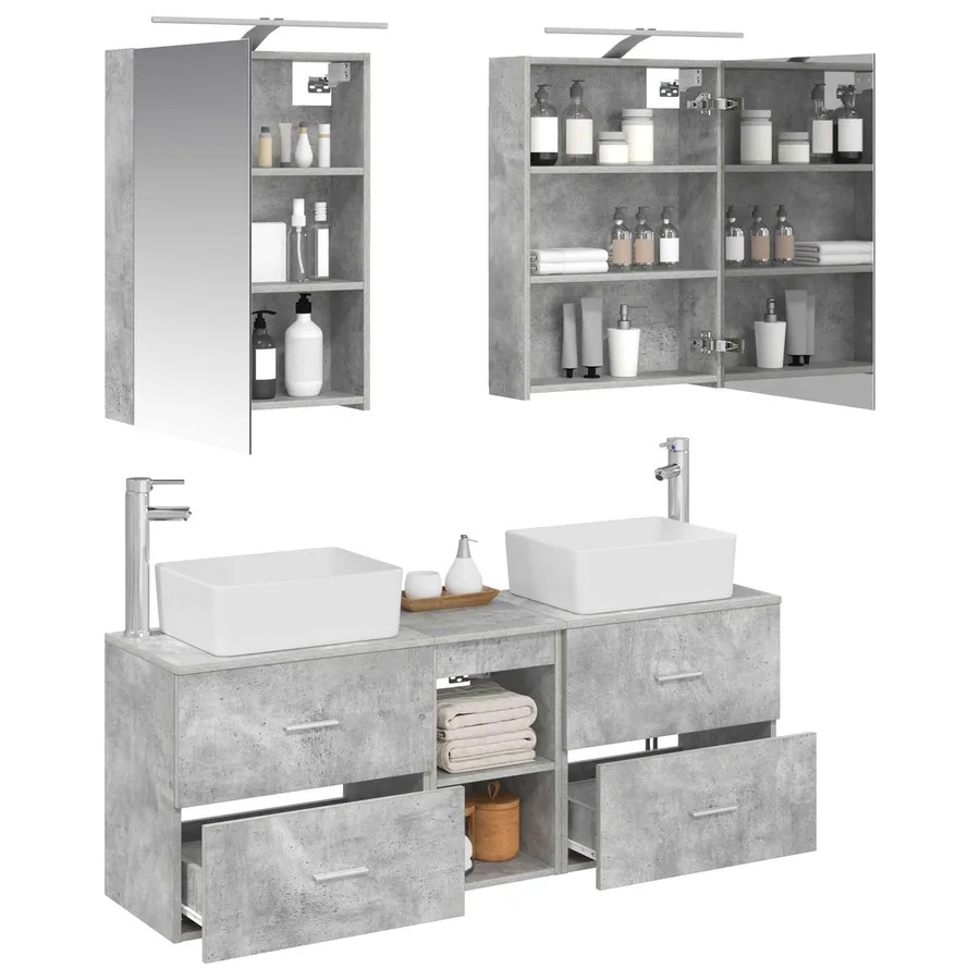 Ensemble de mobilier de salle de bain 5 pcs Gris béton - 3