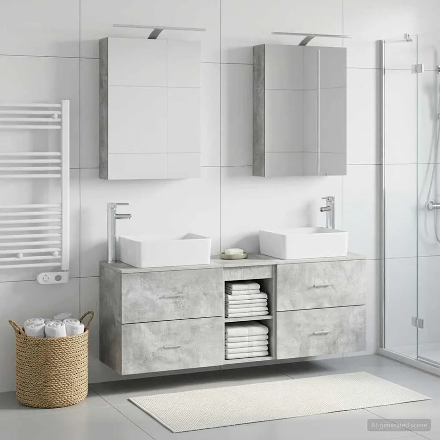 Ensemble de mobilier de salle de bain 5 pcs Gris béton - 4