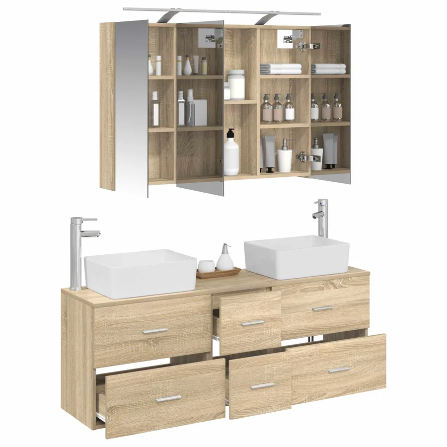Ensemble de mobilier de salle de bain 4 pcs Chêne Sonoma - 3