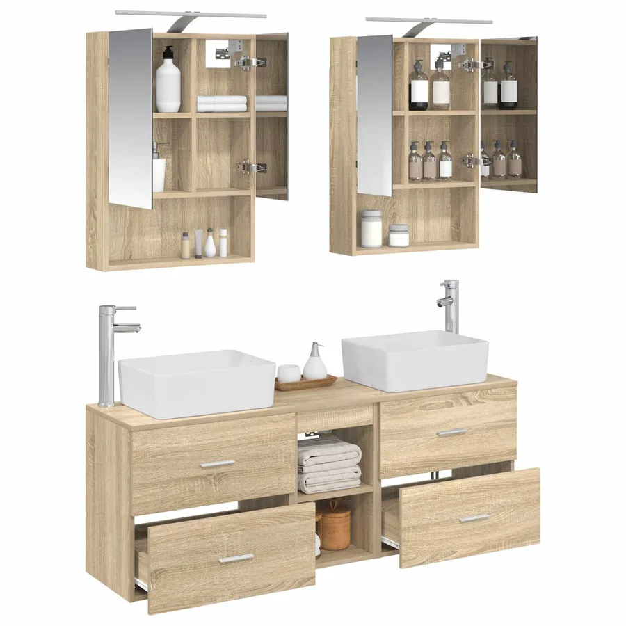 Ensemble de mobilier de salle de bain 5 pcs Chêne Sonoma - 3