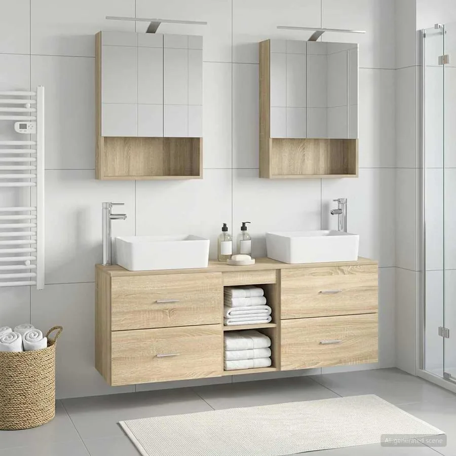 Ensemble de mobilier de salle de bain 5 pcs Chêne Sonoma - 4